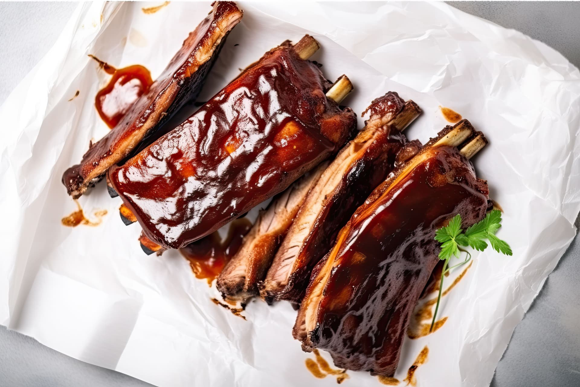 hot-grilled-spare-ribs-with-barbecue-sauce-crumpled-paper-top-view-ai-generative.jpg